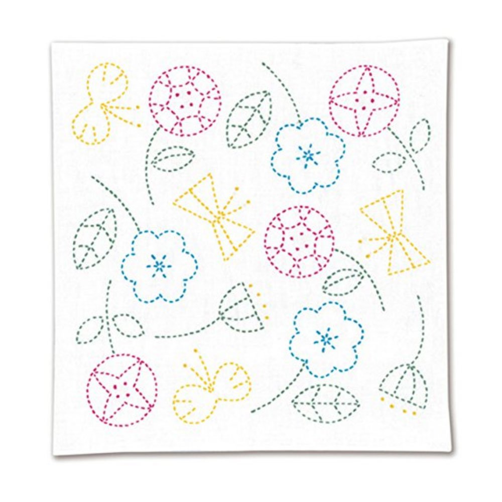 Olympus Thread Sashiko Hana Fukin Nordic Designs Flower Printed Fabric Embroidery Kit