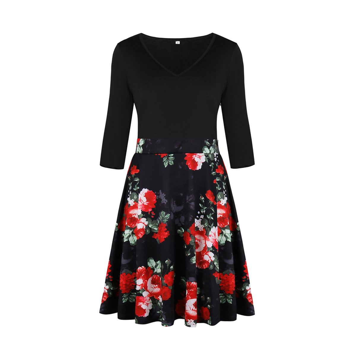 Zumine Women\'s Vintage Floral Midi Dress V-Neck half Sleeve Party cocktail dress (S, Red Floral)