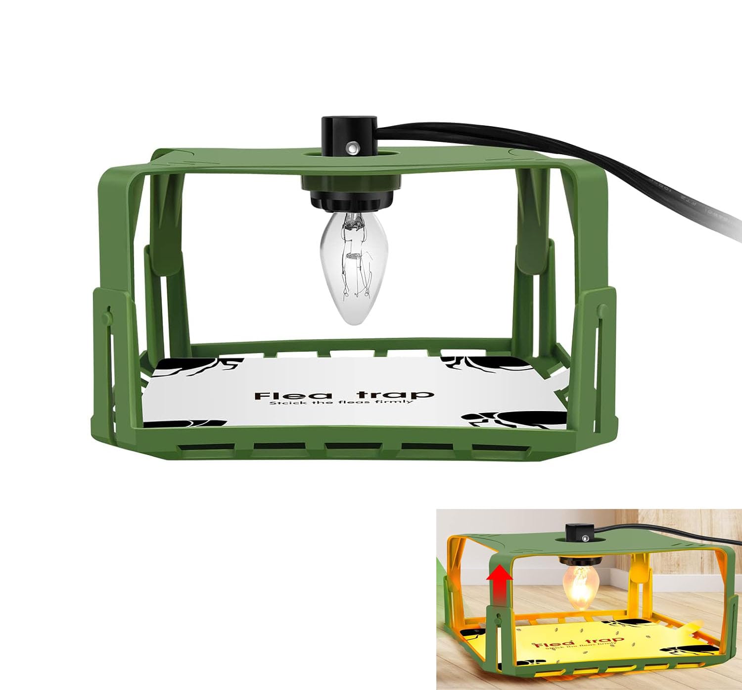 Flea Traps for Inside Your Home with Light, Pest Control for Insect Gnat, Electric Flea Light Trap with 4 Sticky Plate & 2 Bulb & 1 Electric Wire for Indoor House, Safety for People & Pet