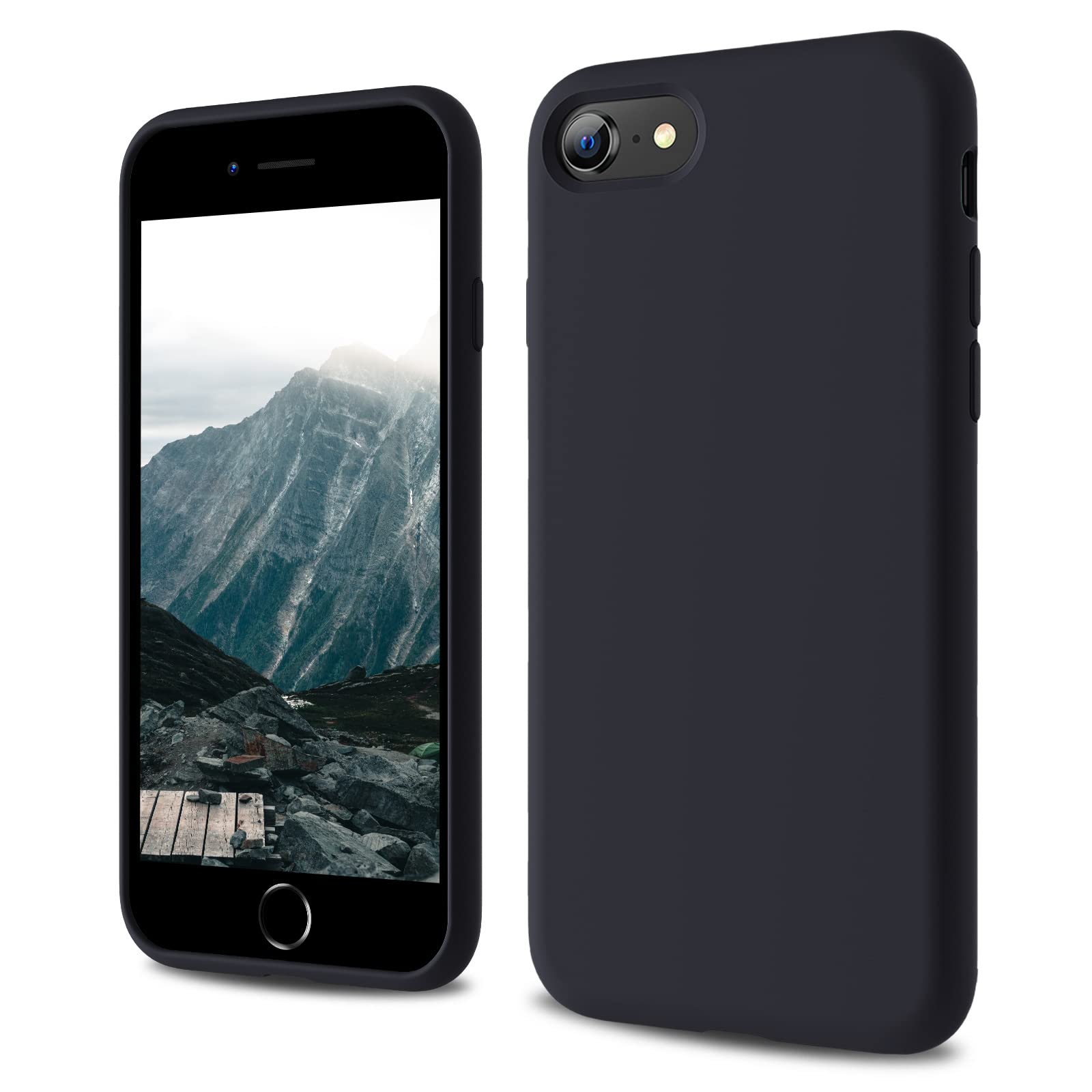 CALOOP Designed for iPhone SE Case 2020/2022, iPhone 8/7 Case, Liquid Silicone Full Body Protective Covered Silky-Soft Anti-Scratch Gel Rubber Slim Shockproof Cover 4.7 inch, Black — image 1