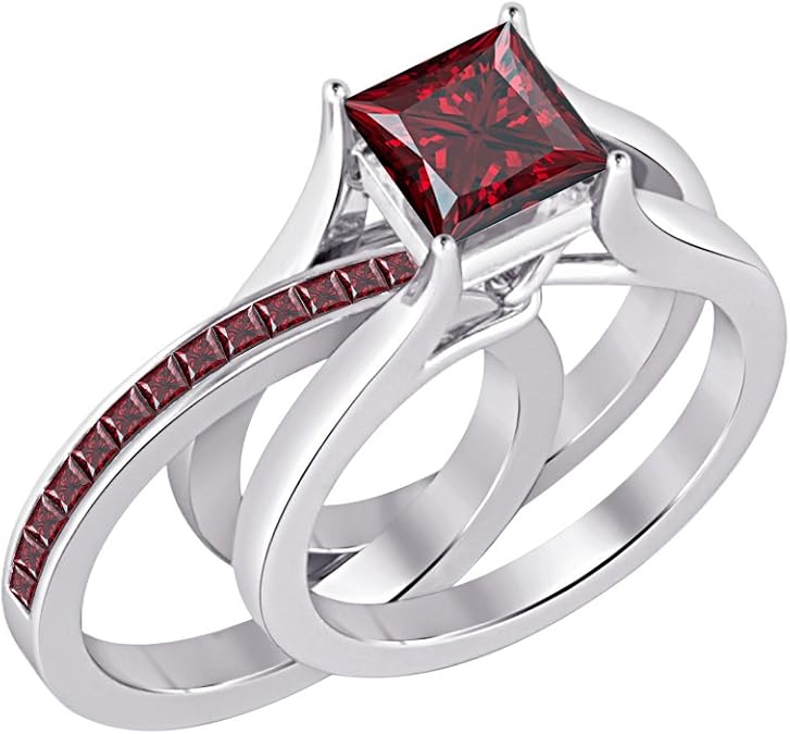 1.85 ct.tw Princess Cut Created Red 14K White Gold