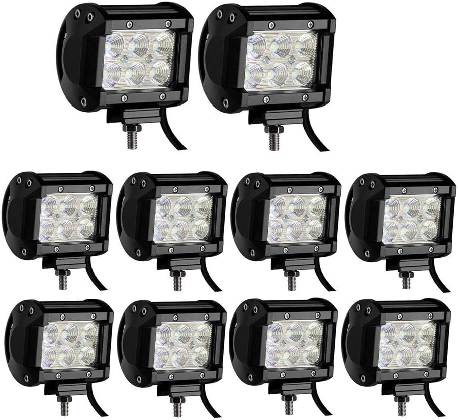 Lumitek Led Pods, 10PCS 4inch 18W Led Light Bar Led Flood Work Light IP 67 Waterproof Led Fog Lights Driving Off-road Lights for Trucks Pickup Jeep SUV UTV Tan