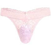 Men's Lace Frilly Sissy Thong Panties Sheer Mesh Bikini Briefs T-back G-string Underwear