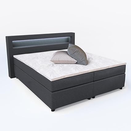 Design Boxspringbett LED Komfotschaum-Topper Bonnel-FederkernmatratzeDoppelbett Bett Hotelbett Ehebett 180x200 cm anthrazit