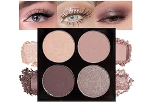HHLTOH Eyeshadow Palette Makeup, Quad Shade Matte & Glitter (Nude, Hazel, Champagne, brown Taupe), Waterproof & Long-lasting Smudge-Proof, Everyday Makeup for Women, Easy to Apply with Built-In Mirror