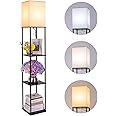 Gupuzm Floor Lamp with Shelves, Modern Square Standing Lamp with 3 Color Temperature Bulb, Corner Display Bookshelf Lamp for Living Room, Bedroom and Office (Black)