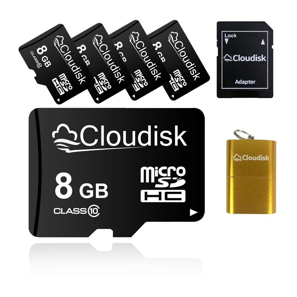 Cloudisk 5Pack 8GB Micro SD Card 8 GB MicroSD Memory Card Class10 with SDAdapter + Card Reader,Bulk Sale 5pcs