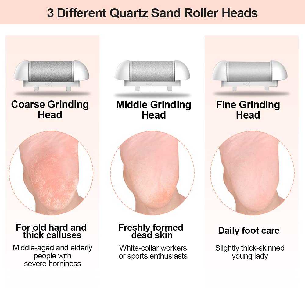 MOREVAC Electric Foot File Callus Remover, Rechargeable Pedicure Tools Foot Care Kit, Callus Remover for Feet with 3 Roller Heads,2 Speed, Display for Remove Cracked Heels Calluses and Hard Skin - Image 3