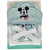 Cudlie Accessories Disney Baby Mickey Mouse Hooded Towel with 5 Piece Washcloth Set, Cool Style Print, GS71795 Blue One Size