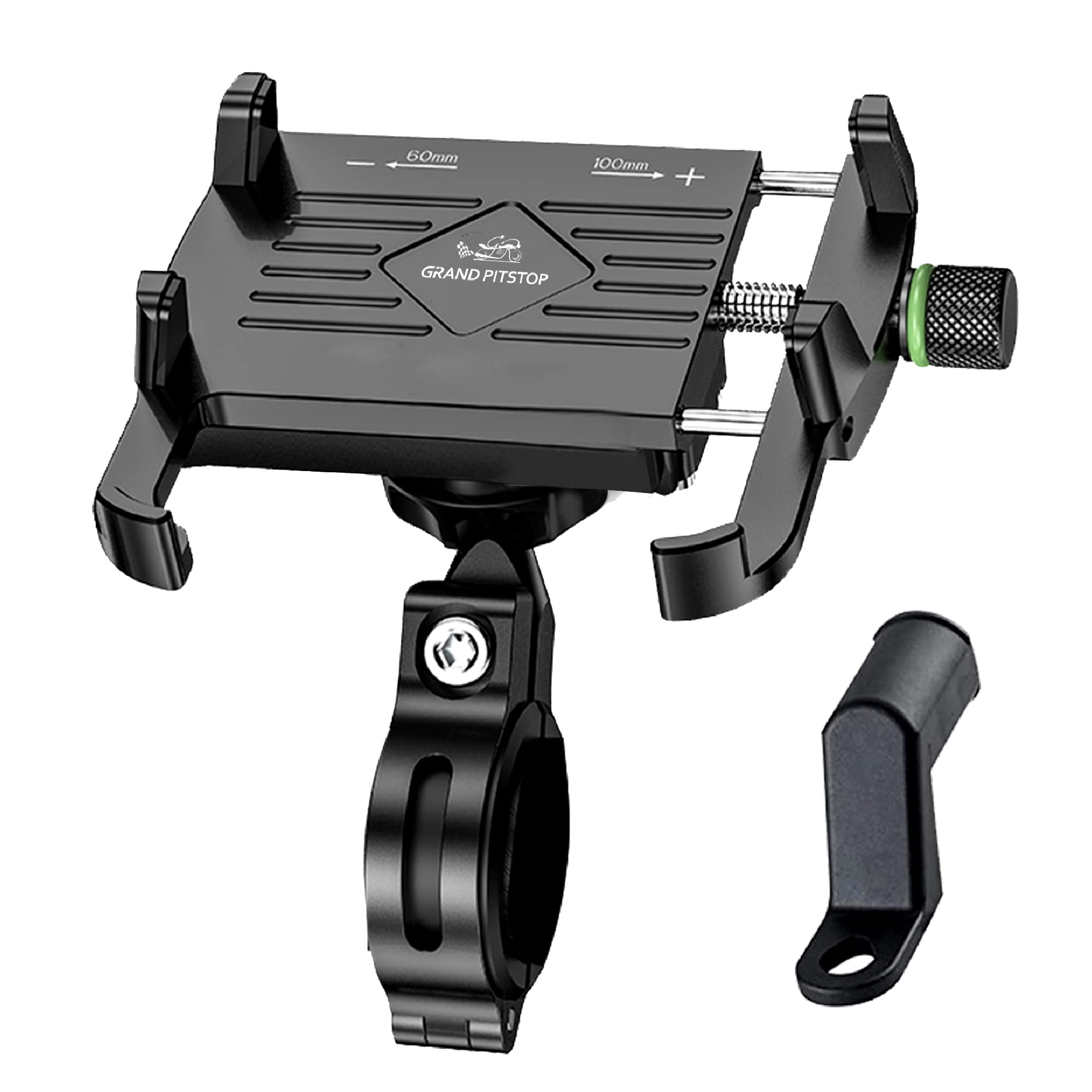 GRAND PITSTOP Motorcycle Phone Holder Bike Phone Mount Compatible with 4" to 6" Phone Sturdy Holders for Grip| 360° Phone Protection| Aluminium Clamp Black