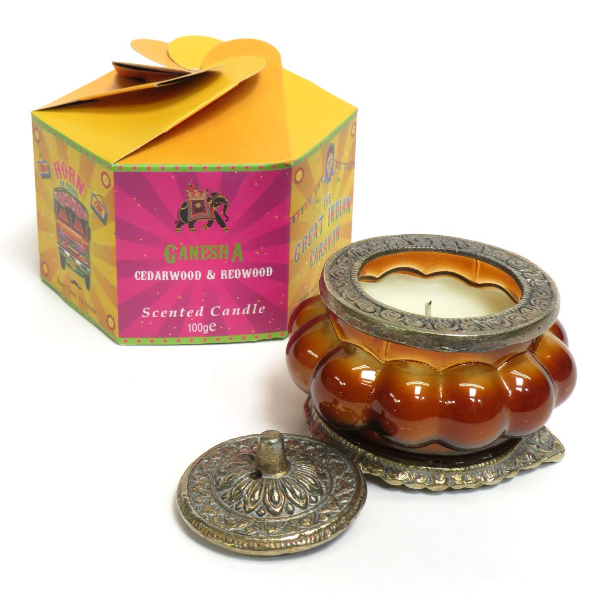 Scented Organic Candle in a vintage glass jar- Long burning soy wax form our Great Caravan Range - 100g - Fair trade product made in India (Cedarwood and Redwood Scent)