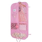 Univivi Pink Garment Bags for Dance Costumes 40 Inch Dance Costume Garment Bag for Girls, 3 Medium Clear Zipper Pockets and 2 Back Zippered Pocket, with 1 xPendant, 3 x Badge