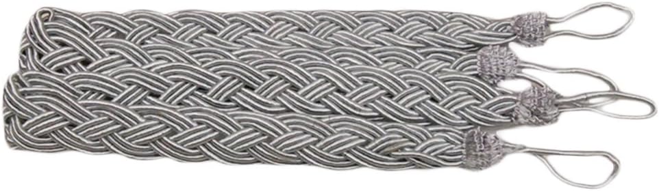 Uminilife 2 Pairs Window Rome Curtain Cord Rope Buckle Tiebacks Braided Tie Back (8 Colors too choose) (Gray)