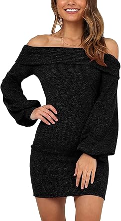 off the shoulder sweater dress black