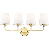 METWET Bathroom Light Fixtures, 4 Light Brushed Gold Vanity Lights with Flared White Fabric Shade, 28 Inch Wall Sconce, Moder