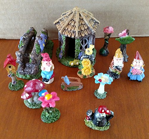 gb Miniature Fairy/Gnome Garden Accessories - Gnomes, House Bridge, 14 Pieces In All