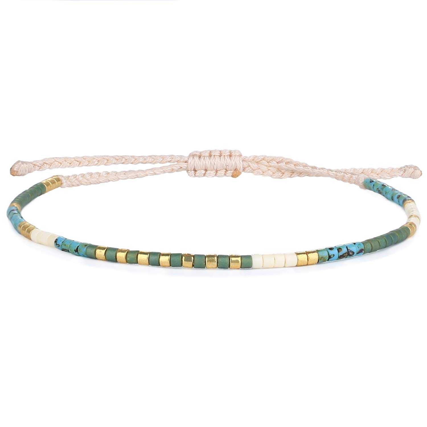 KELITCH Boho-color Crystal Shell Beaded Friendship Bracelets Handmade Strand Bracelet Bangles Jewelry For Women (Blue Green 88J)
