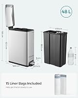 SONGMICS 48L Slim Kitchen Bin Stainless Steel with Soft-Close Lid view 6