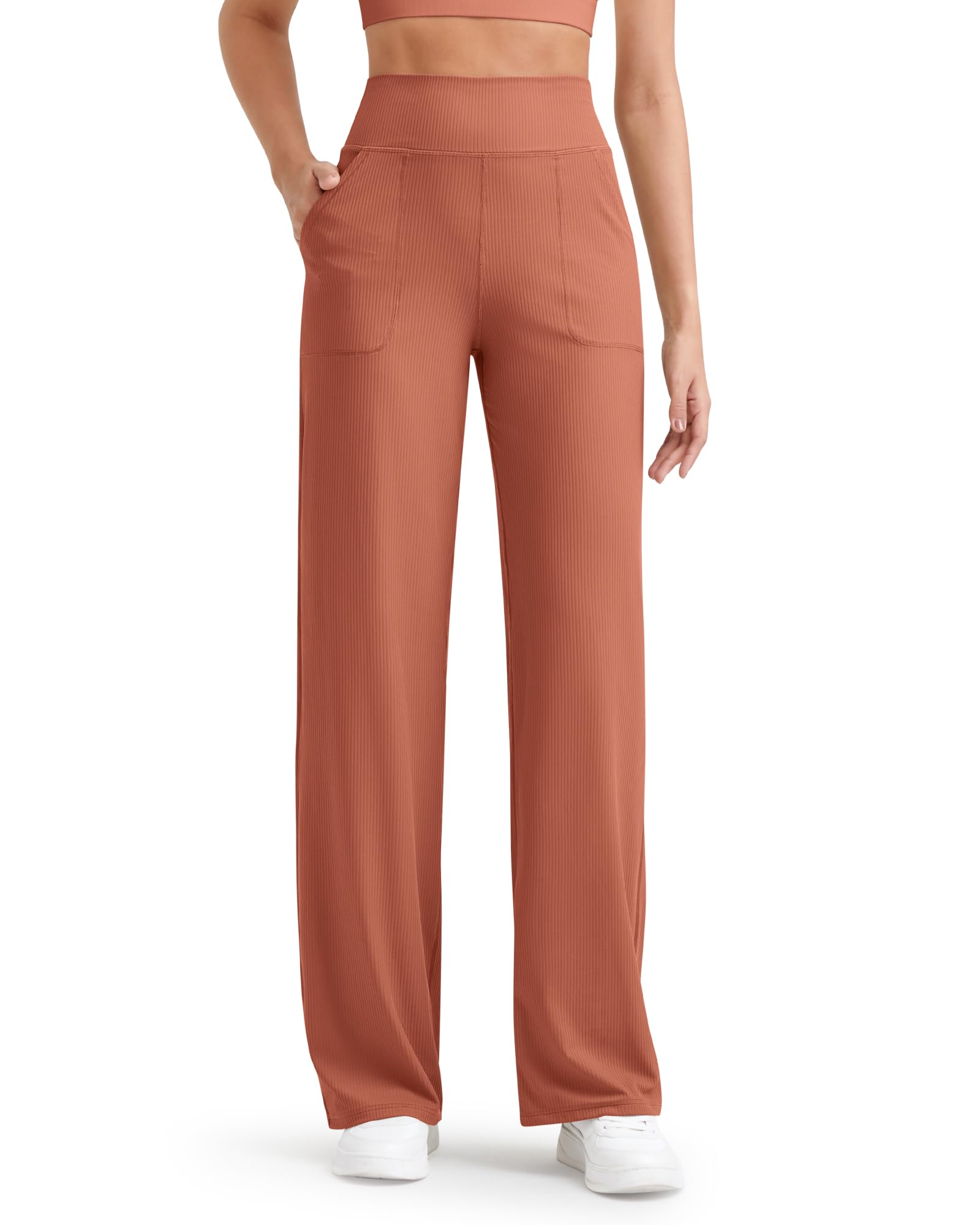 Photo 1 of **MINOR DAMAGE**LOOK AT RECENT PHOTO**
G4Free Lounge Wide Leg Casual Pants Women High Waisted Yoga Pants with Pockets Lightweight Workout Trousers(Burnt Orange,M,30")