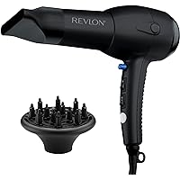 Revlon RV544FBLK Advanced Ionic Technology™ Hair Dryer with Diffuser, Powerful, Ionic Hair Dryer with Concentrator, Quick Dry