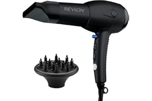 Revlon RV544FBLK Advanced Ionic Technology™ Hair Dryer with Diffuser, Powerful, Ionic Hair Dryer with Concentrator, Quick Dry