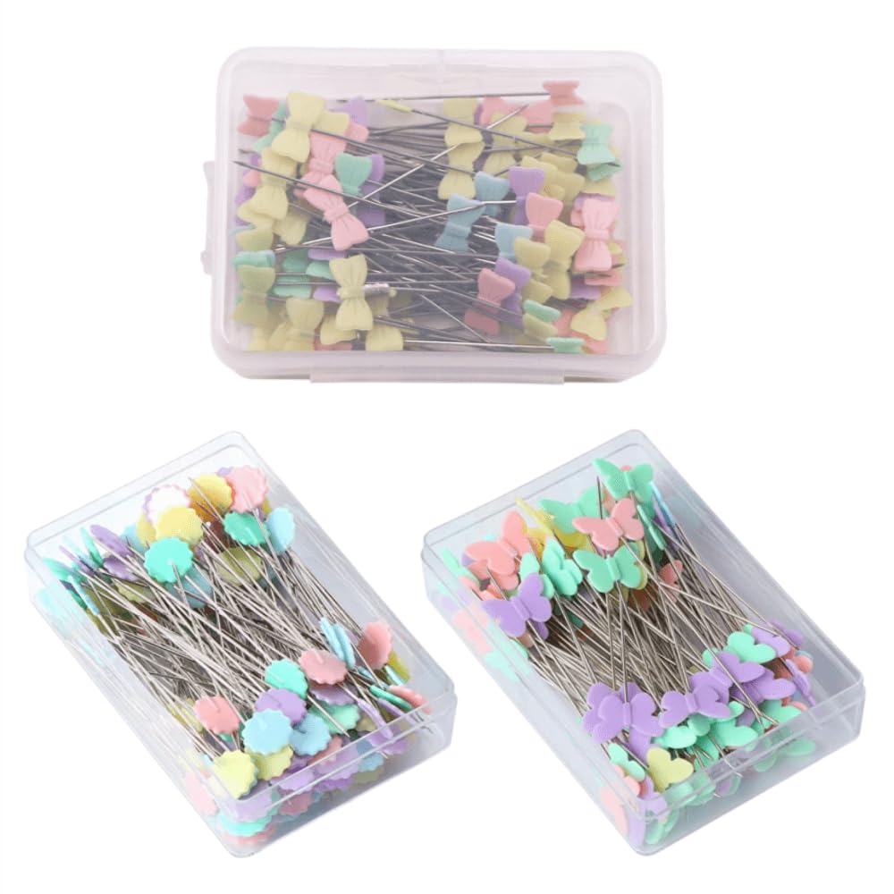 FARBEIR 300 Pcs Sewing Patchwork Pins Flat Button Head Pins with Storage Box Assorted for Craft Sewing Projects