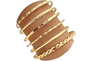 IFKM Gold Bangle Bracelets For Women, 14k Gold Plated Multi Layer Stackable Cuff Bracelet Set, Trendy Elegance Charms Non Tarnish Minimalist Textured Boho Jewelry Gift for Women