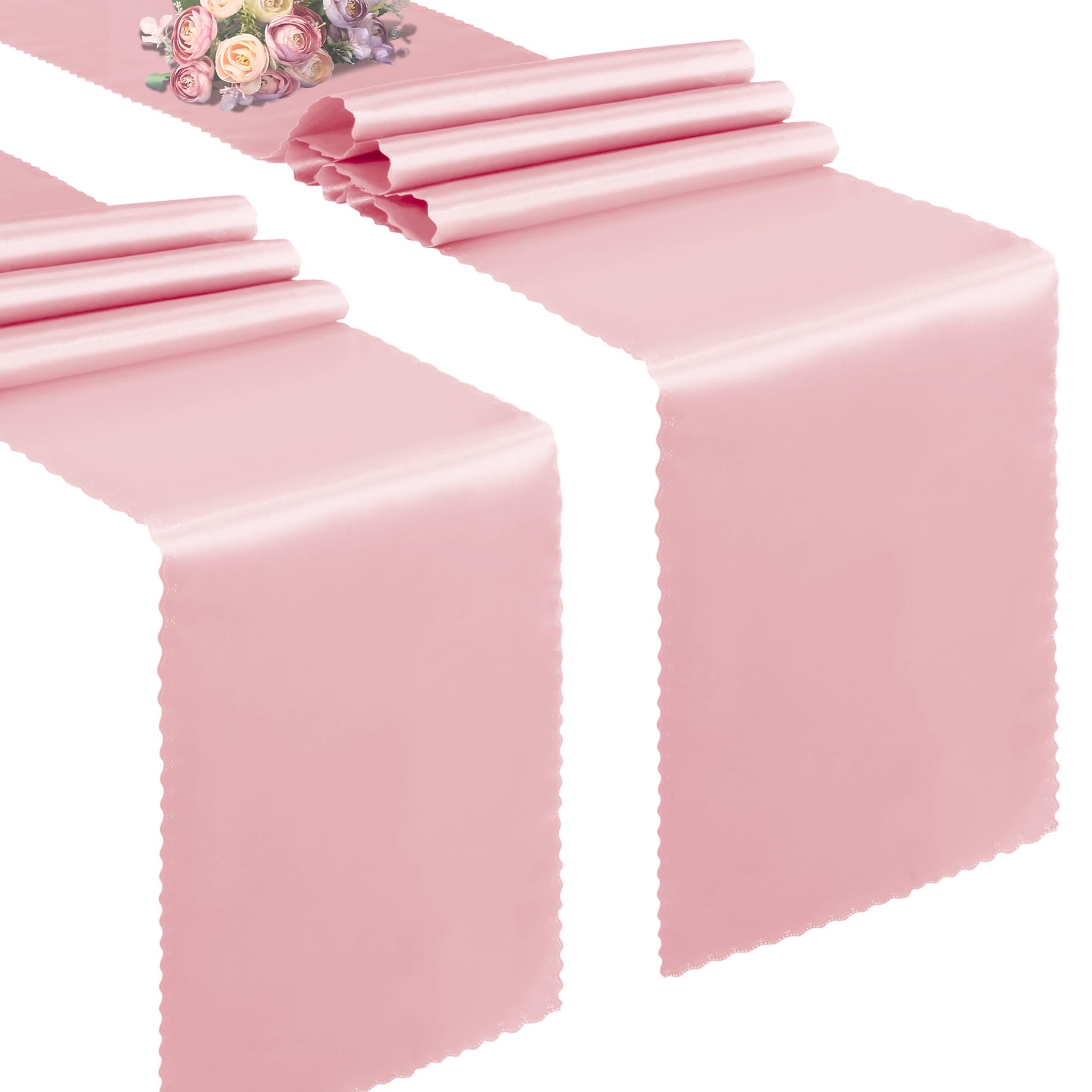 Photo 1 of VACVELT 2 Pack Satin Table Runners - 12 x 72 Inches Long, Blush Pink Table Runner Decorations for Wedding, Birthday Party, Banquet, Graduation, Engagements