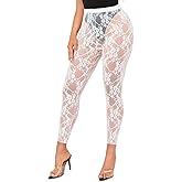 ShawGobow Lace Legging,Floral Pattern Footless Tights For Women,Sheer Ankle Pants Club Date Night