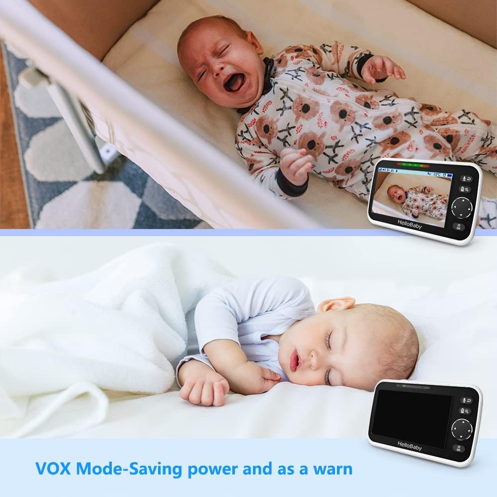 HelloBaby Baby Monitor 2 Cameras with Mount, Upgrade 5’’ Screen 26-Hour Battery Life, Crib Baby Monitor Mount Without Tools or Wall Damage