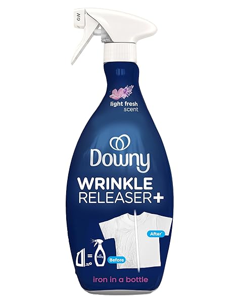 DOWNY WRINKLE RELEASER SPRAY | ALL IN ONE WRINKLE RELEASE SPRAY, ODOR ELIMINATOR, STATIC REMOVER | FABRIC REFRESHER & IRONING AID FOR CLOTHES | 33.8 FL OZ, LIGHT FRESH SCENT