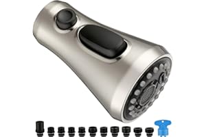 HOUTINGMAAN Pull Down Kitchen Faucet Spray Head Replacement - 3 Functions Faucet Sprayer Head with 11 Adapters Compatible with Delta, Moen, Kohler, Hansgrohe, Grohe, Pfister, Brushed Nickel