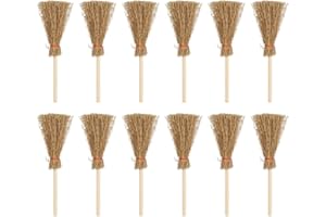 EXCEART Mini Broom 12Pcs Set with Red Rope - Lightweight Sweeper Brooms for Home Use Ideal for Crafting and Decoration