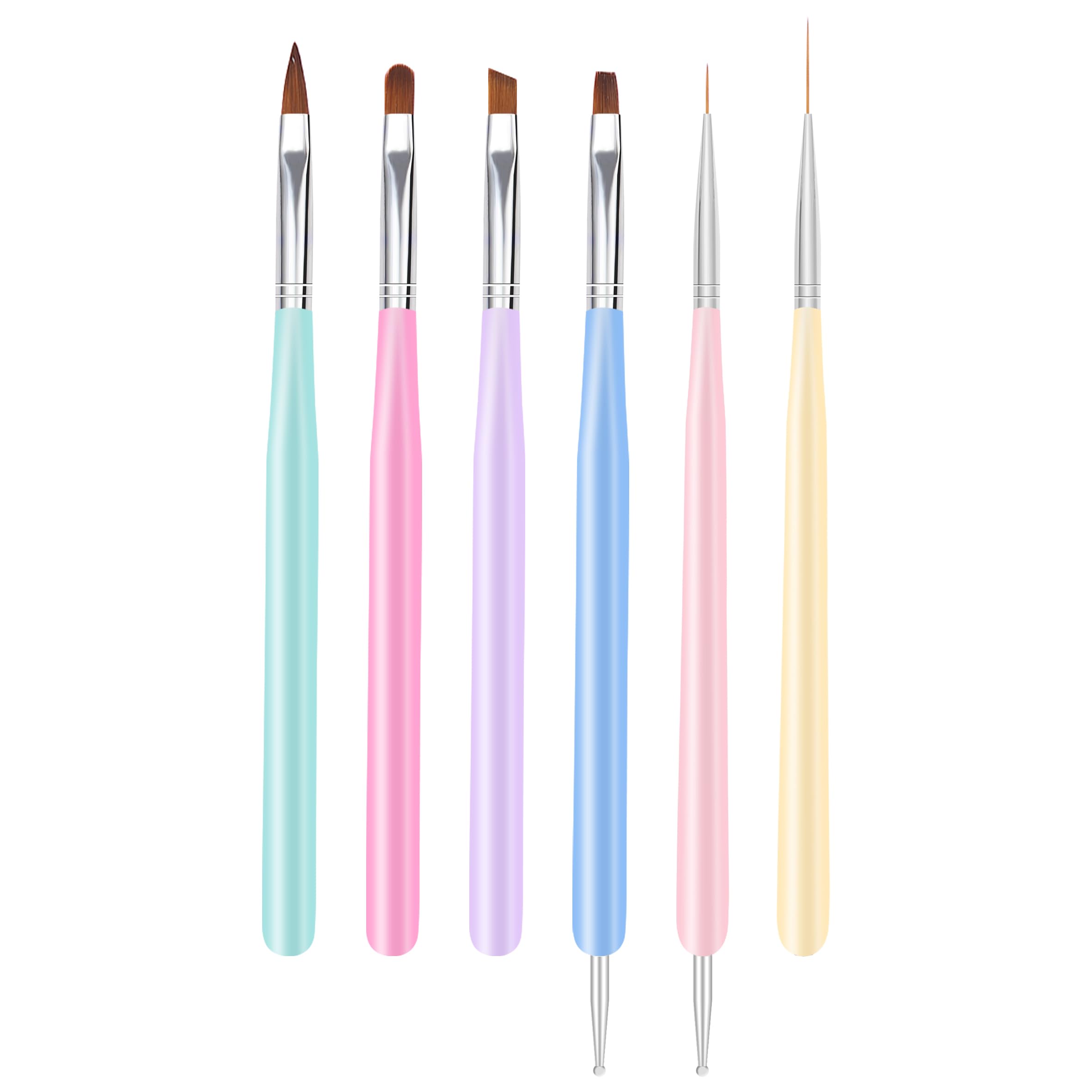 Nail Art Brushes, 6Pcs Nail Art Painting Tools with Nail Art Fine Liner Brush, Nail Design Painting Brushes Set, Builder Gel Brush, Nail Dotting Pen for Gel Polish Manicure Salon DIY, Multicolor