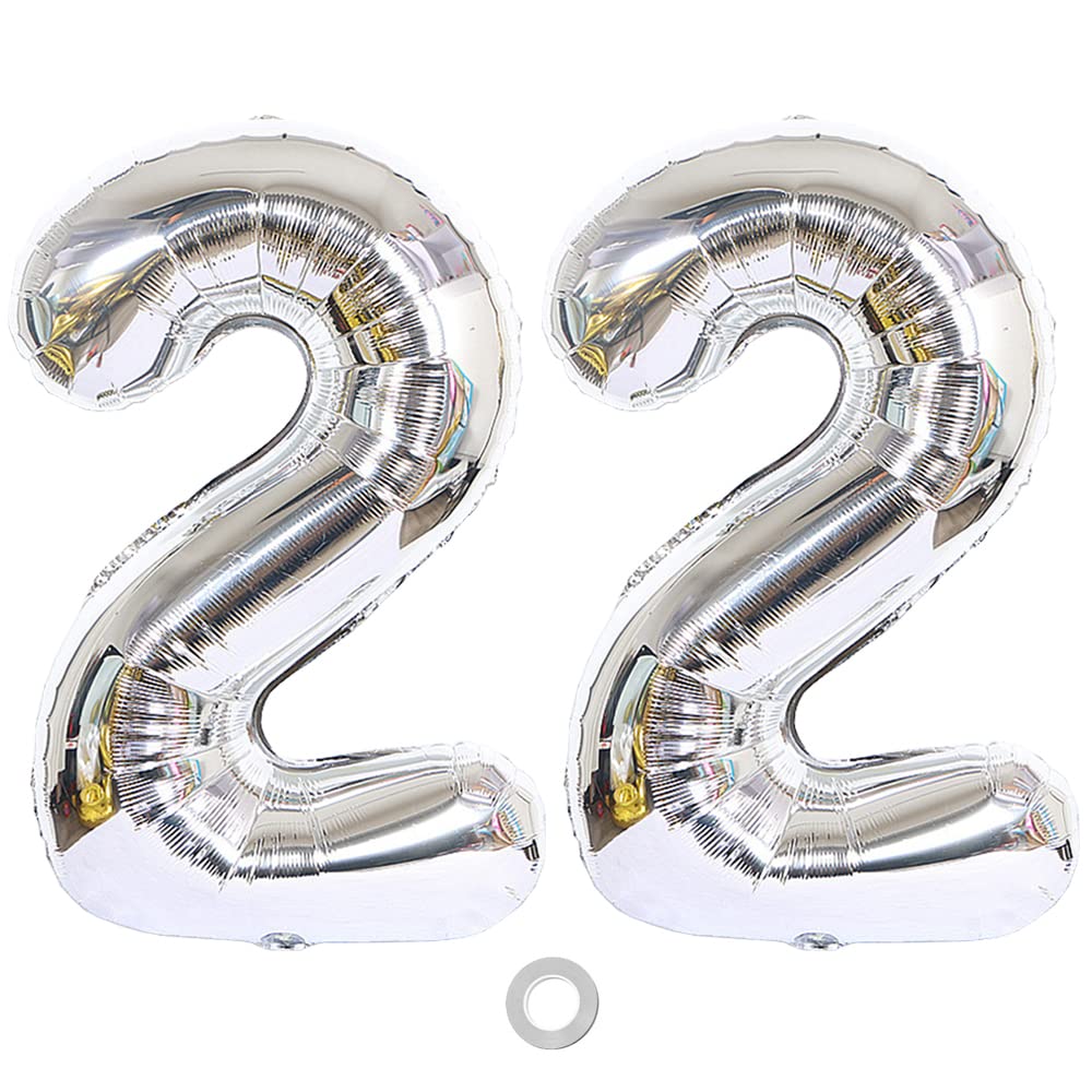 Ceqiny 40 Inch Giant Mylar Balloon - 22 Digit Foil Balloon for Birthday Party, Wedding, Bridal Shower, Engagement, Anniversary Decoration, Silver 22