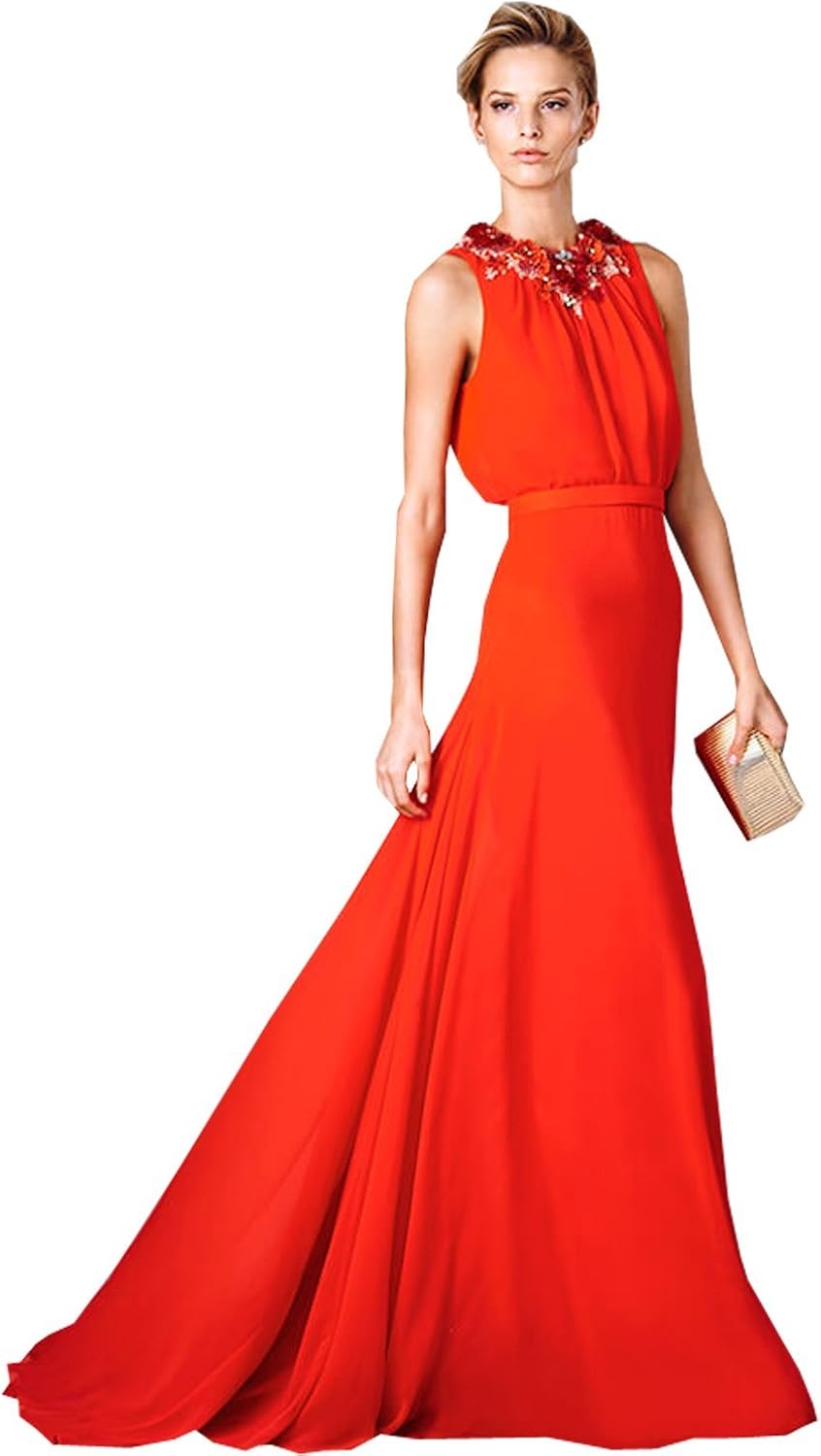 red chiffon evening gown