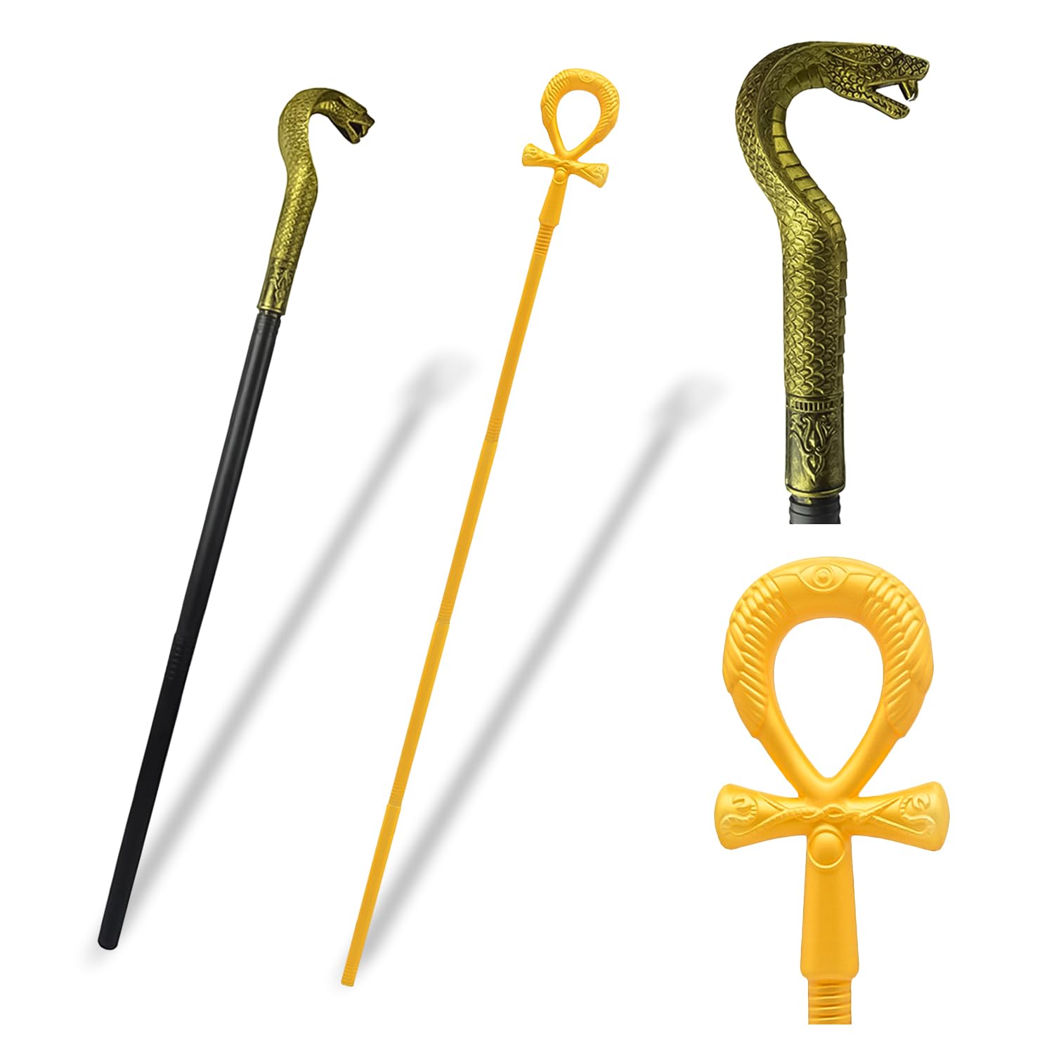 Bohue 2Pcs Halloween Egyptian Staff Egyptian Snake Walking Stick Scepter for Emperor Prop Stick Antique Walking Cane for Halloween Costume Accessory