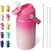 BJPKPK Insulated Water Bottle with Straw Lid, 12oz Thermo Water Bottles with Soft Nozzle, Flex Handle & Non-slip Boot, BPA Free Leak Proof Stainless Steel Metal Thermo, Tumblers, Cups,Cherry
