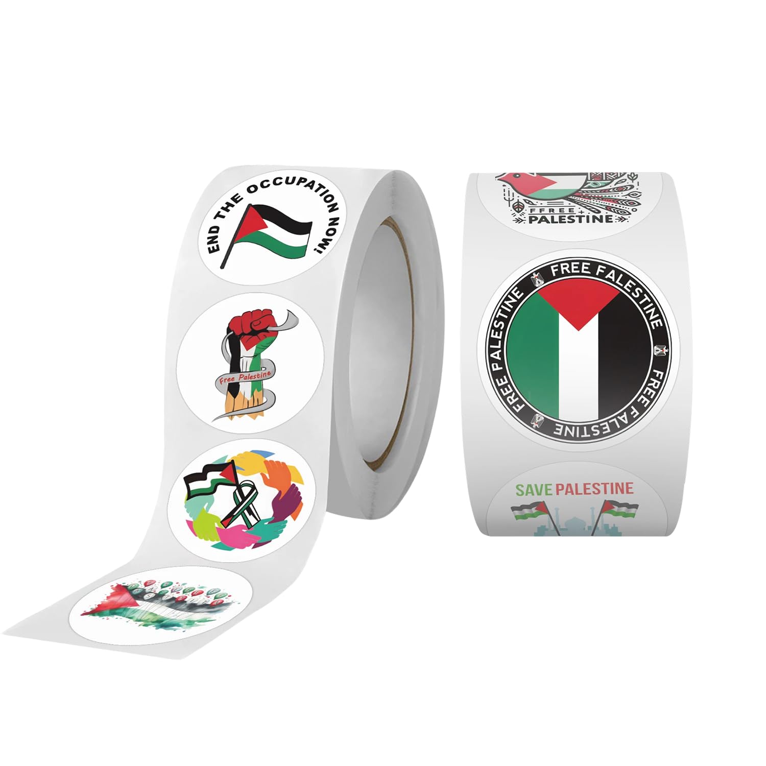 Free Palestine Stickers Roll - 1000pcs Ceasefire Peace Dove & Flag Stickers, Waterproof Vinyl for Laptop, Water Bottles & Skateboard