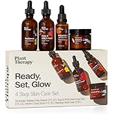 Plant Therapy Ready, Set, Glow- 4 Step Skin Care Set Includes Radiance Gel-Cream Cleanser, Rose & Witch Hazel Facial Toner, Vitamin C with Hyaluronic Acid Facial Serum & Hydrating Facial Cream