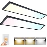 AIKVSXER 2 Pack 1x4 LED Flat Panel Light Surface Mount Black, 5500LM 50W | TRIAC 10-100% Dimmable Ceiling Light , 3000/4000/5000k Selectable 120V LED Light Fixture for Kitchen/Laundry/Garage