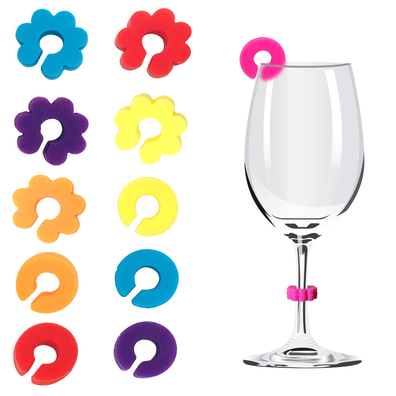 12 Pieces Silicone Drink Marker Wine Glass Charms for Party Champagne Flutes Cocktails Martinis, Assorted Colors