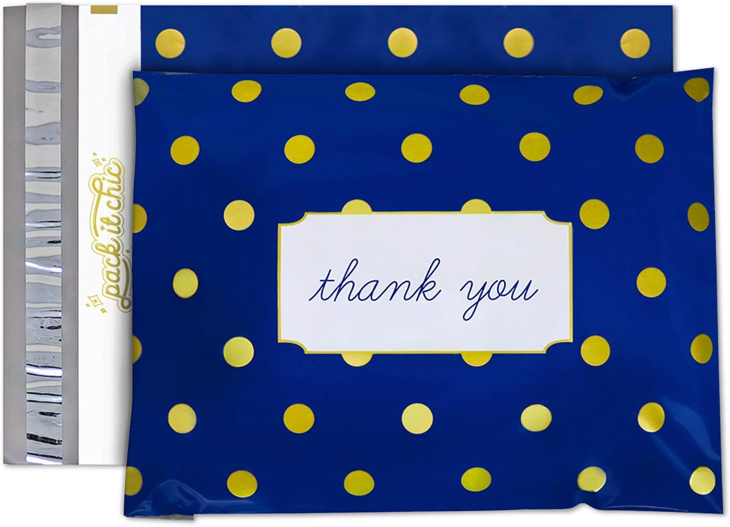 Pack It Chic - 10X13 (100 Pack) Mint Gold Triangles Poly Mailer Envelope Plastic Custom Mailing & Shipping Bags - Self Seal (More Designs Available) : Office Products
