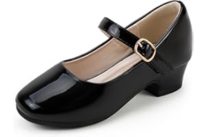 PANDANINJIA Girls Dress Shoes Toddler Little Big Kid Chunky Heels Wedding Party School PNEMY Flower Girl Shoes