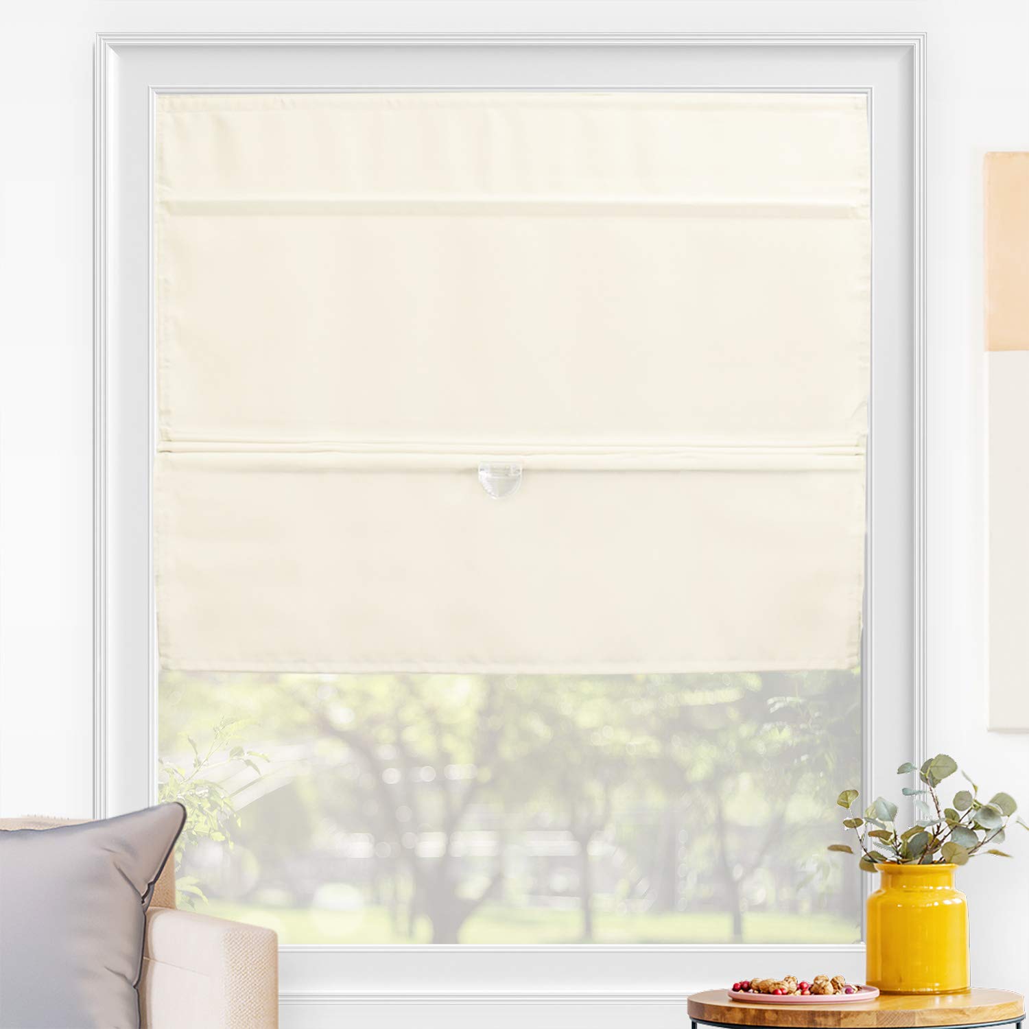Chicology Roman Shades for Windows, Window Shades for Home, Roman Shades, Window Treatments, Room Darkening Shades, Roman Window Shades, 35" W X 64" H, Runway Cream (Light Filtering)