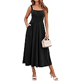 YATHON Women's Summer Floral Midi Dress Casual Square Neck Flowy Wedding Guest Dresses Beach Vacation Sundress with Pocket