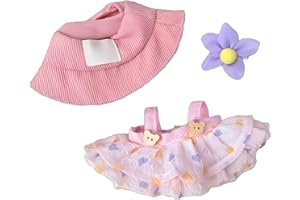 ANPILAR Doll Clothes Outfits, 3-Pieces Clothes Set for 17cm Dolls Outfit - Fashion Costume Doll Accessories for Decoration + Cute Dress+Bucket Hat+Detachable Fabric Flower(No Doll Included)