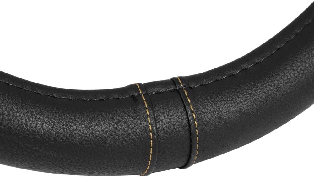 Motor Trend GripDrive Pro Synthetic Leather Auto Car Steering Wheel Cover Black w/ Beige Accent Stitching Comfort Grip - Small 13.5 to 14.5 inch - SW-761-BG-S__AM: Automotive