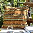 TAOSON Gold Stripe Bohemian Style Antique Cotton Blend Linen Sofa Throw Pillowcase Cushion Cover Pillow Cover with Hidden Zipper Closure Only Cover No Insert 20x20 Inch 50x50cm
