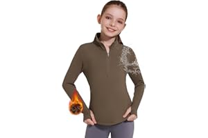 Emlovm Girls Fleece Long Sleeve Shirts Half Zip Water Resistant Fall Jacket Athletic Horse Riding Sweatshirts w Pockets
